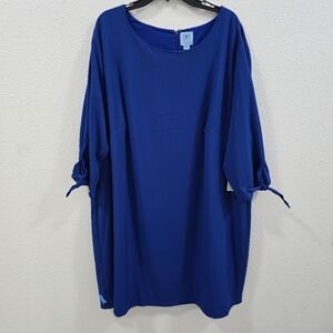 CeCe Qomens 3/4 Sleeve Moss Crepe Dress Blue Size 24W.